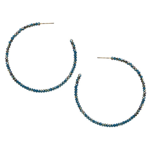 Teal Glass Beaded Hoop Earring