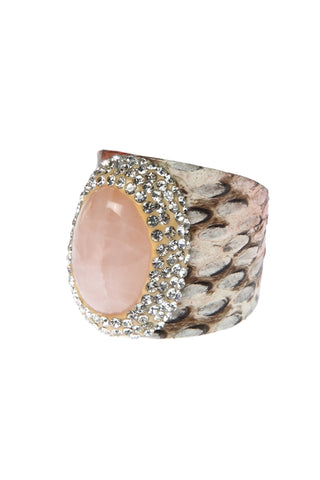 Rose Quartz Leather Cuff Ring