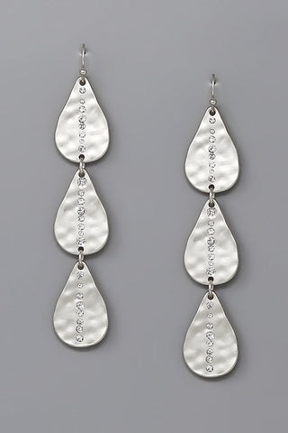 Christine Rhinestone Hammered Metal Teardrop Earrings