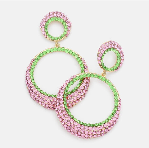 Pink/Green Rhinestone Earrings