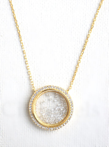 CZ Glass Necklace w/ Floating Crystals