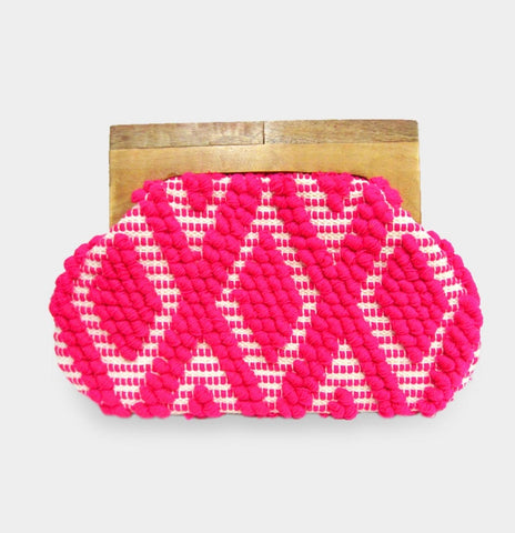 Pink Woven Wood Handle Clutch