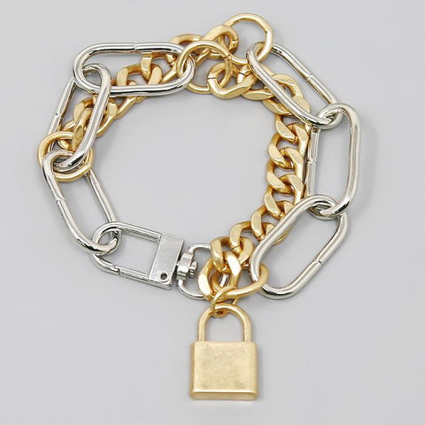 Lock Charm Double Chain Bracelet